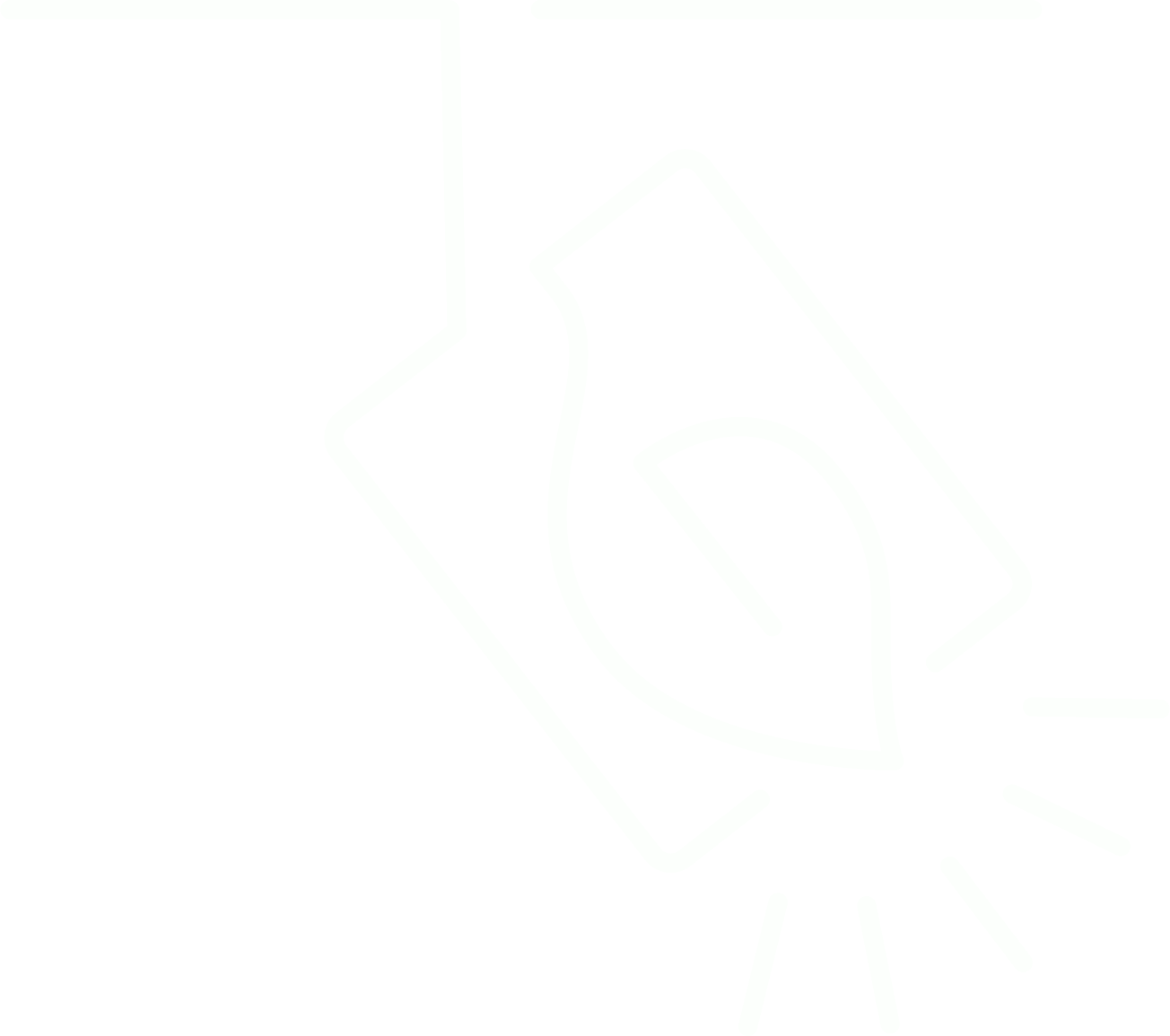 Line art of a leaf inside a lightbulb shape, with light rays emanating from the bottom, symbolizing green energy.